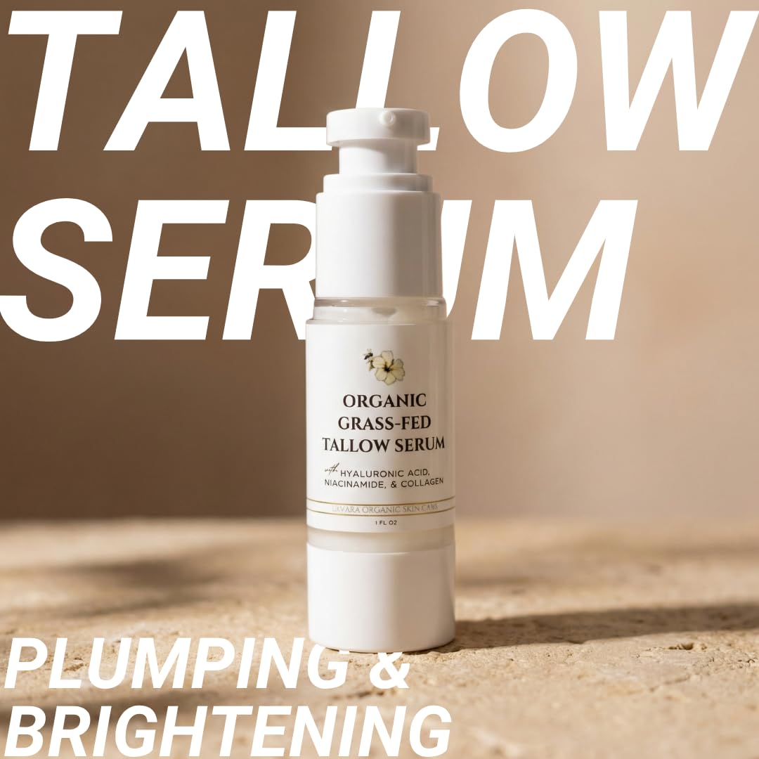 Eavara Beef Tallow Serum for Men & Women - Grass Fed All-Natural Tallow with Hyaluronic Acid, Collagen & Jojoba Oil - Firms & Reduces Wrinkles - Made in USA, Sensitive Skin Safe - 1.0 Fl Oz