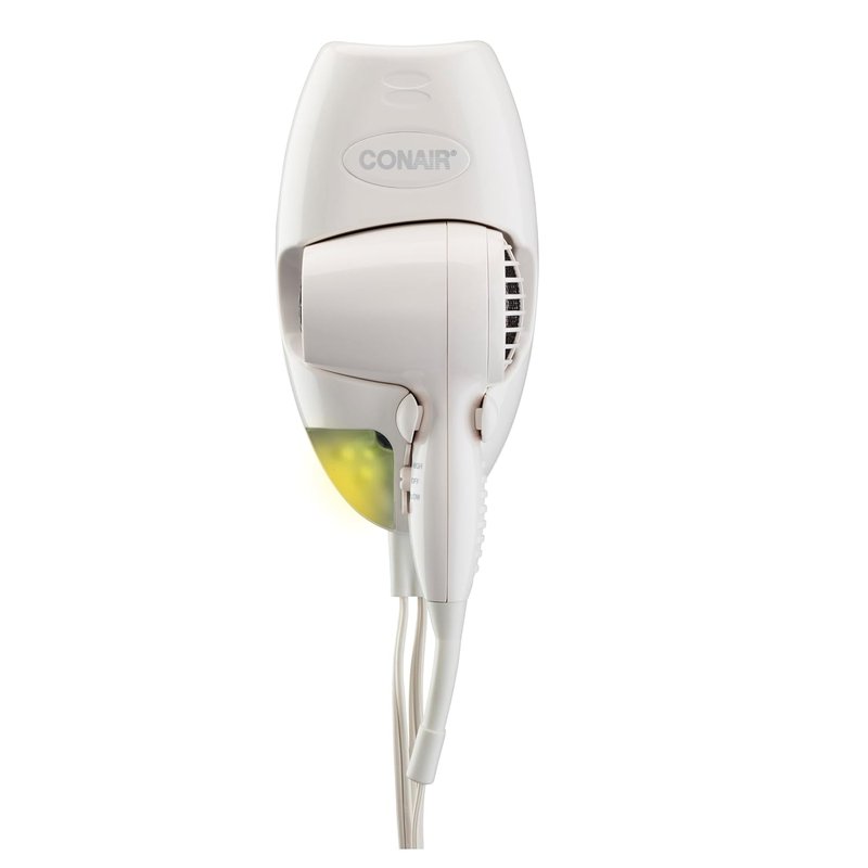 Conair Wall-Mount Hair Dryer - 1600W with LED Nightlight | 2 Heat & 2 Speed Settings, White