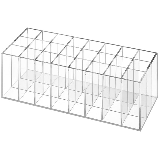 UKCOCO Acrylic Lipstick Display Rack 24 Slots Clear Cosmetic Organizer Holder for Makeup Tools Lip Gloss Multipurpose Storage Container 8.26X3.54X3.03In