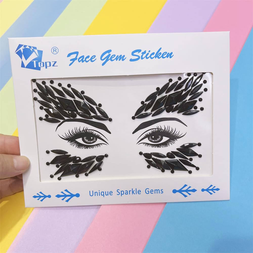 black body jewels carnival face gems tattoo body glitter adhesive rhinestones for face body jewels halloween sticker for rave festival party (Jet black/SR57)
