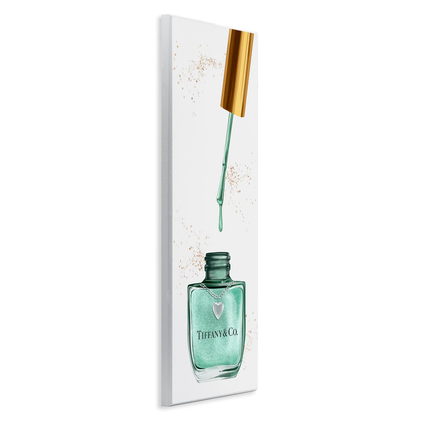 Stupell Industries Makeup Nail Polish Brush Cyan Gold Fashion, Design by Artist Ziwei Li Wall Art, 7 x 17, Wood Plaque