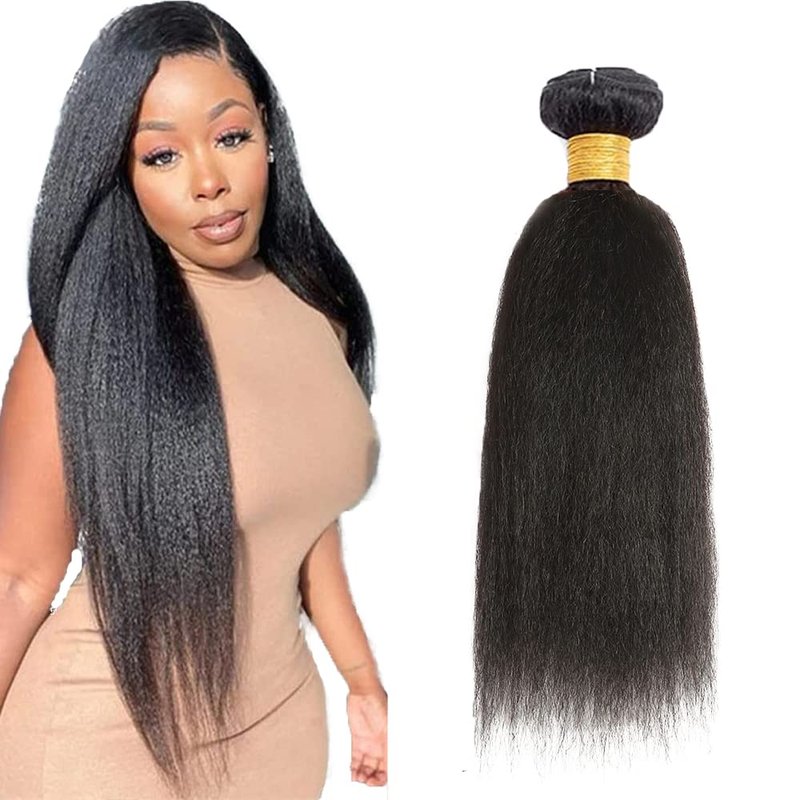 Kinky Straight Human Hair Extensions - 32 Inch Natural Black Yaki Bundles | 50g Per Bundle