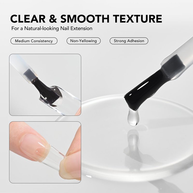 GAOY 4 Pcs 16ml Gel Nail Glue for Acrylic Nails Tips, 2 in 1 Nail Glue and Base Coat, UV Light Cure
