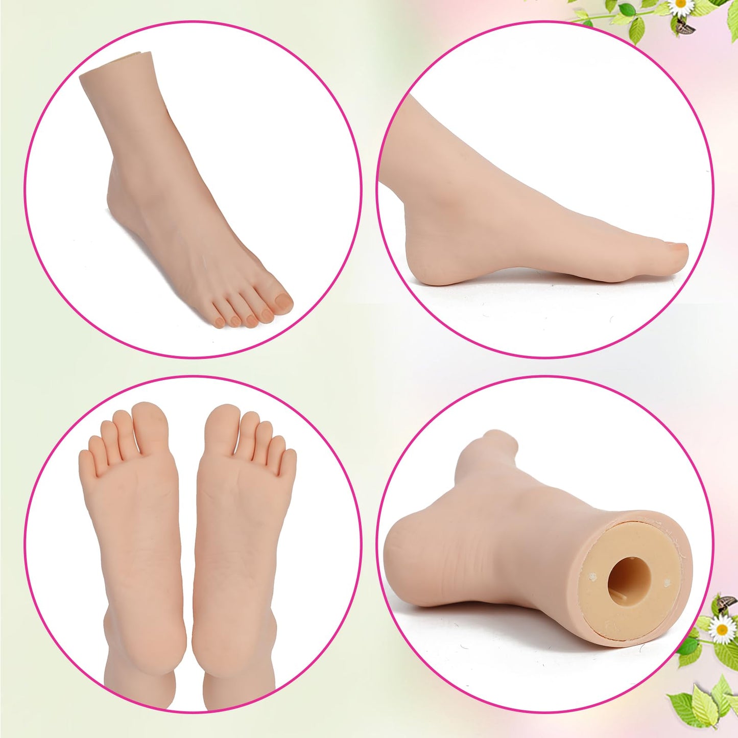 Practice Foot Model Soft Realistic Silicone Flexible Bendable Model Manicure Tool Fake Nail Foot for Nail Tips Art Training for Home Salon DIY (Left)