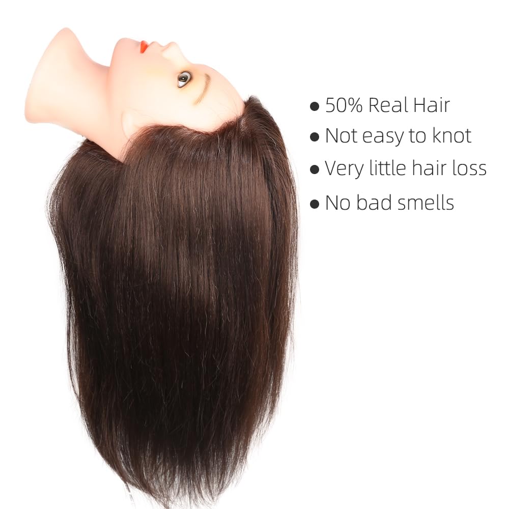 MEAHUS 24" Human Hair Blend Braiding Mannequin Head, Dark Brown with Clamp