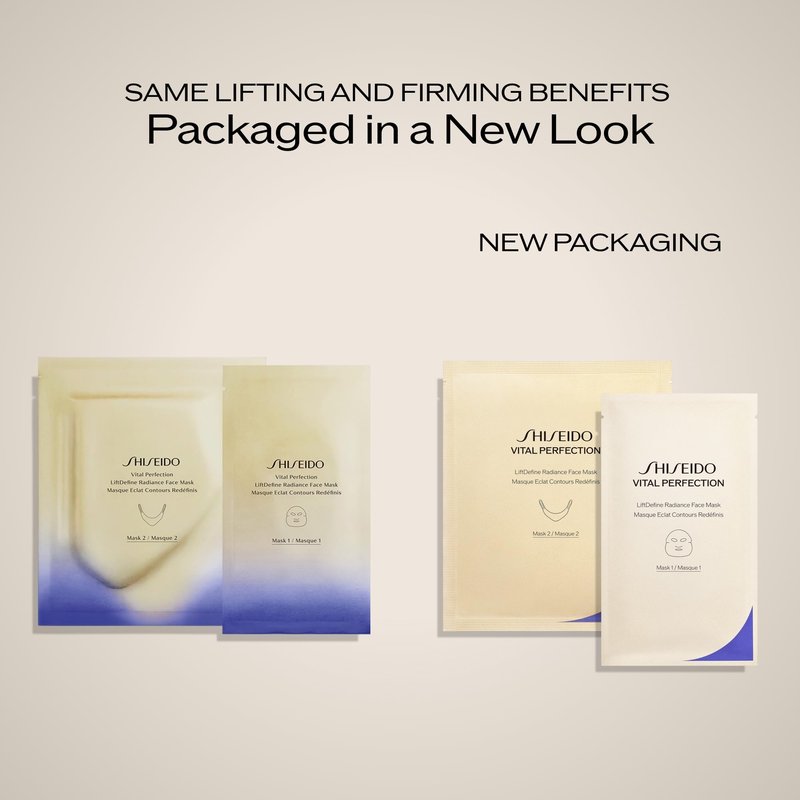 Shiseido Vital Perfection LiftDefine Radiance Face Mask - Instantly Effective Two-Piece Face & Neck Sheet Mask for Lifting & Firming. Includes Six Complete Sets.