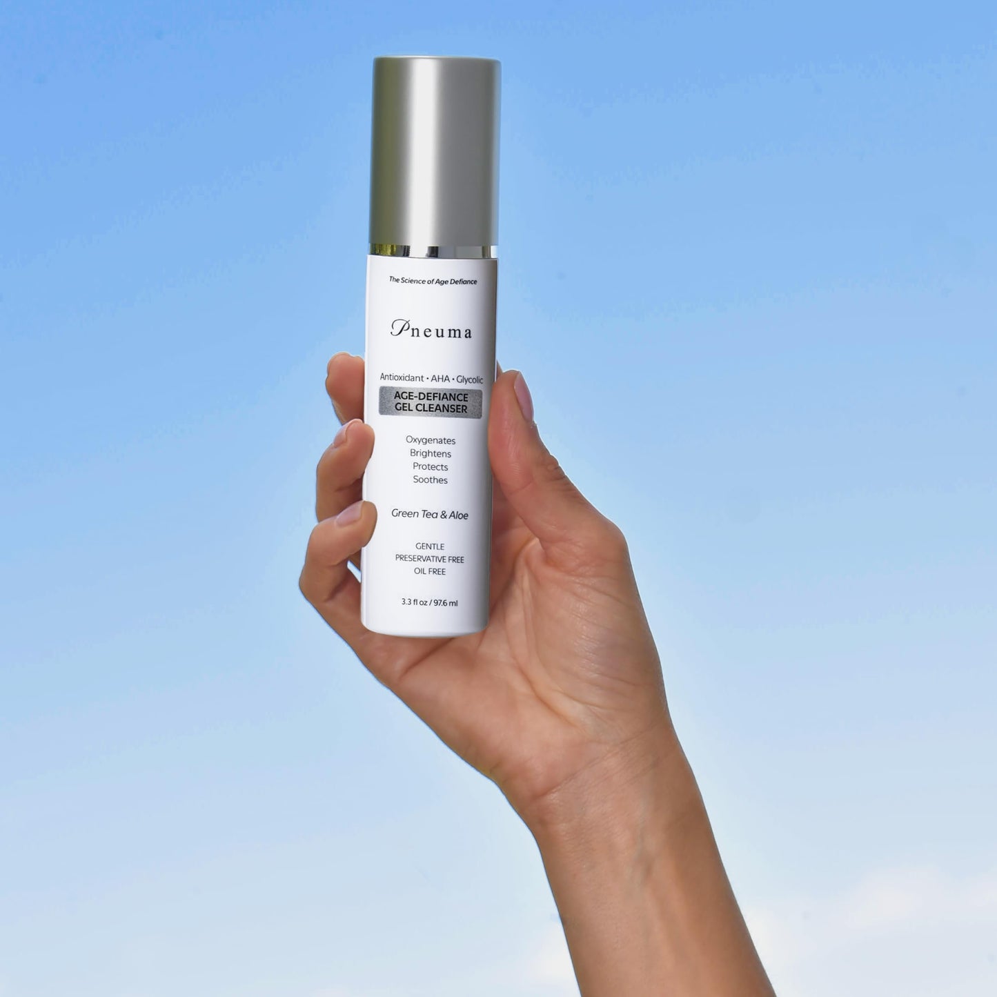 Pneuma Age-Defiance Gel Cleanser with Antioxidant | AHA | Glycolic | Oxygenate, Exfoliate, Protect and Soothes Skin | Gentle Face Cleanser Gel | Green Tea and Aloe