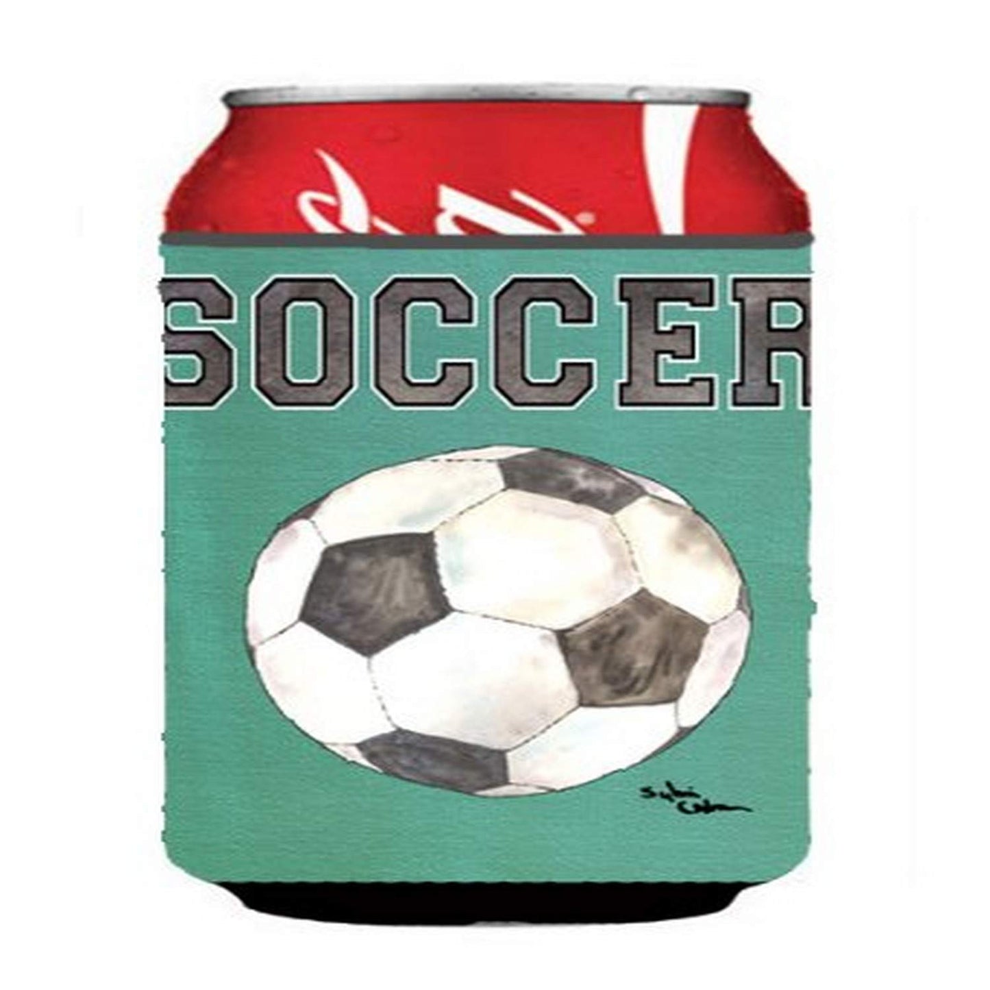 Caroline's Treasures 8484CC Soccer Can or Bottle Hugger Cooler Washable Drink Sleeve Collapsible Beverage Insulated Holder, Can Hugger, Multicolor