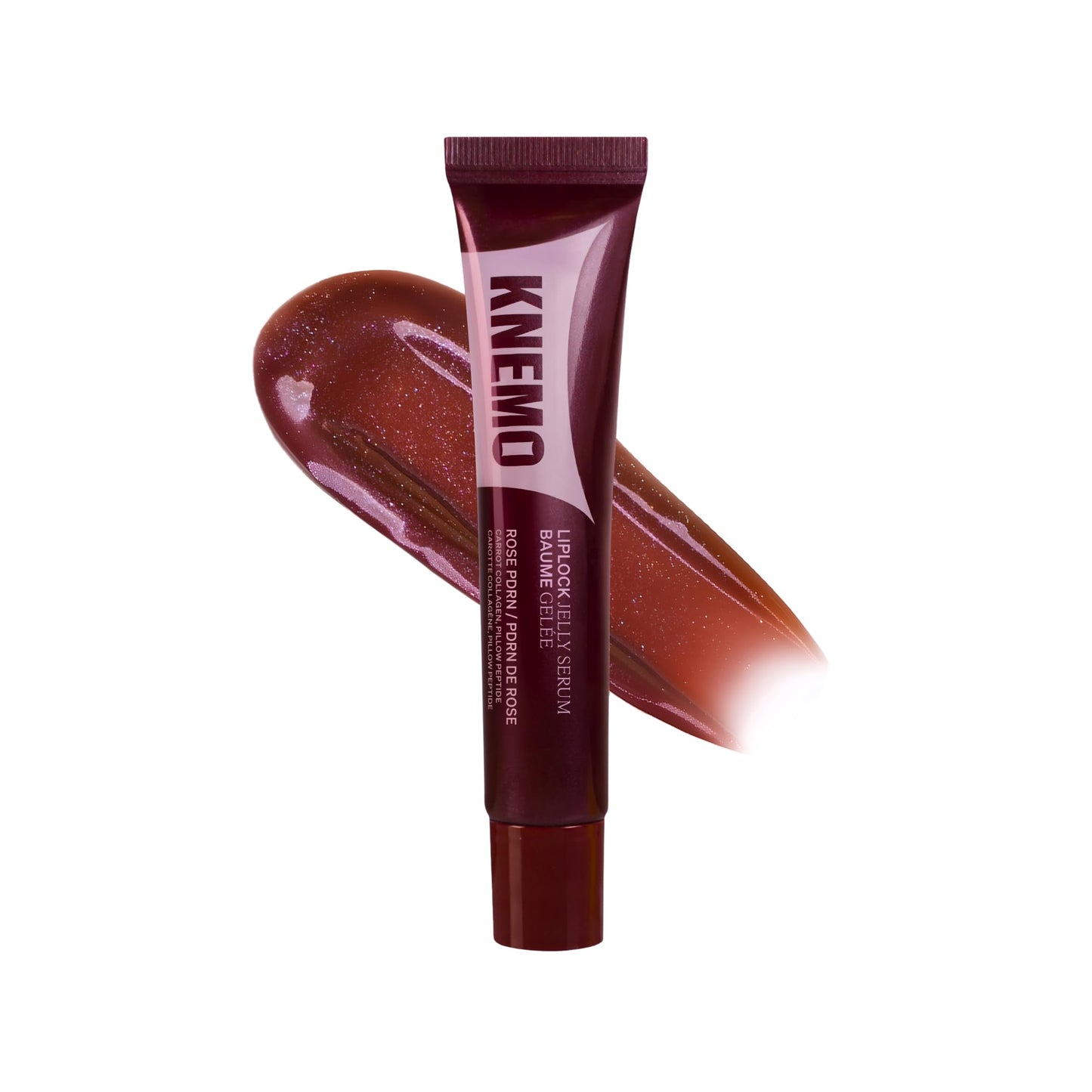 KNEMO LipLock Jelly Serum for Dry Lips, Long-Lasting Hydration & Plumping Gloss with Rose PDRN, Carrot Collagen, Pillow Peptide, Moisturizing Tinted Lip Balm (Red Bean)
