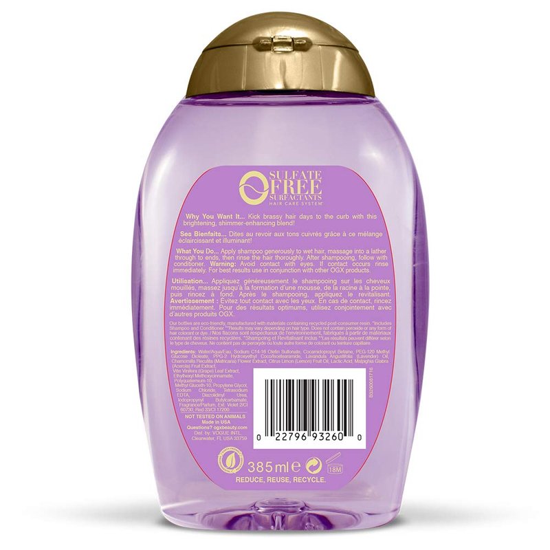 OGX Hydrate & Color Reviving + Lavender Luminescent Platinum Shampoo, 13 Ounce Bottle