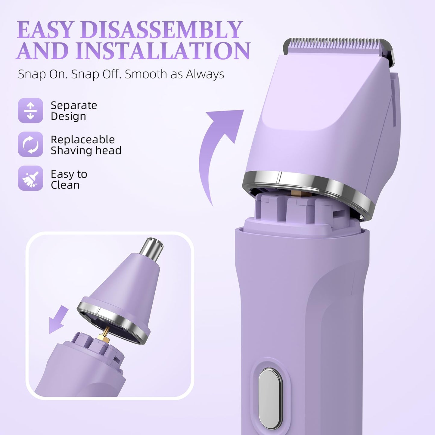 HOHOLE 5-in-1 Bikini Trimmer for Women, IPX7 Waterproof Electric Razors Shaver, Cordless Body Hair Trimmer, Facial & Pubic Hair Removal, Ceramic Blade (Purple)