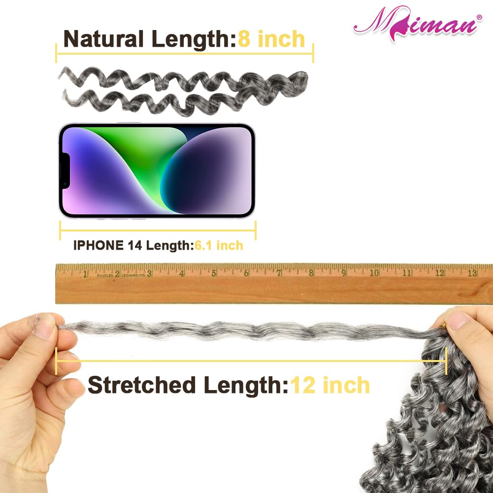 MIMAN 5 Packs 8 Inch Short Grey Beach Jamaican Bounce Synthetic Wand Curl Crochet Hair Curly Crochet Twist Braids Hair Extension For Black Women Ponytail Hairstyle
