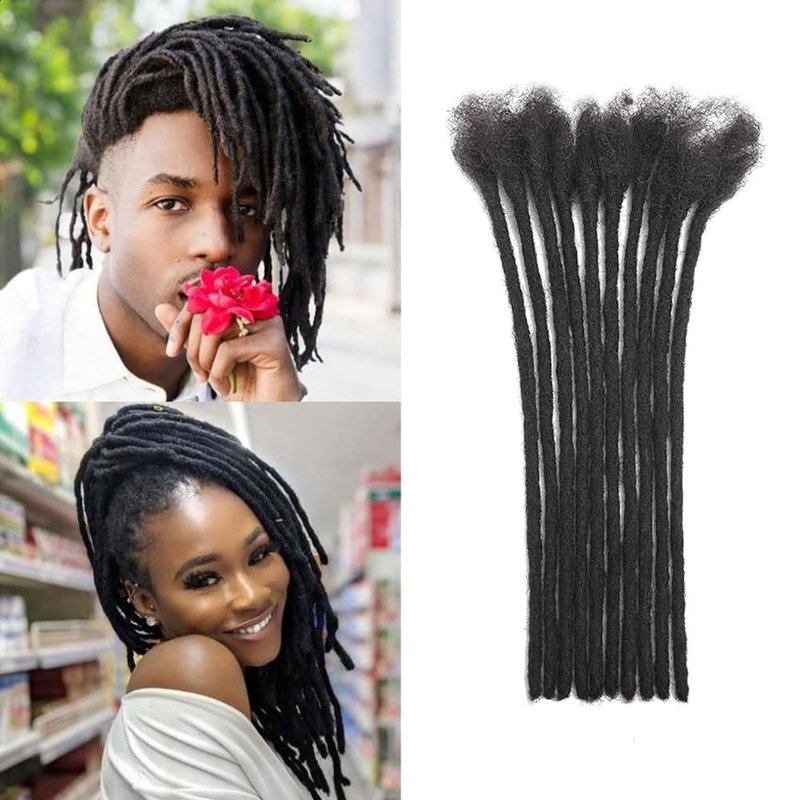 MXIRE Dreadlock Extensions 0.8cm Thickness 6 Inch 30 Strands Real Human Hair for Man/Women/Kids Full Head Handmade Permanent Loc Extensions Bundles Can Be Bleached Dyed Curled Twisted