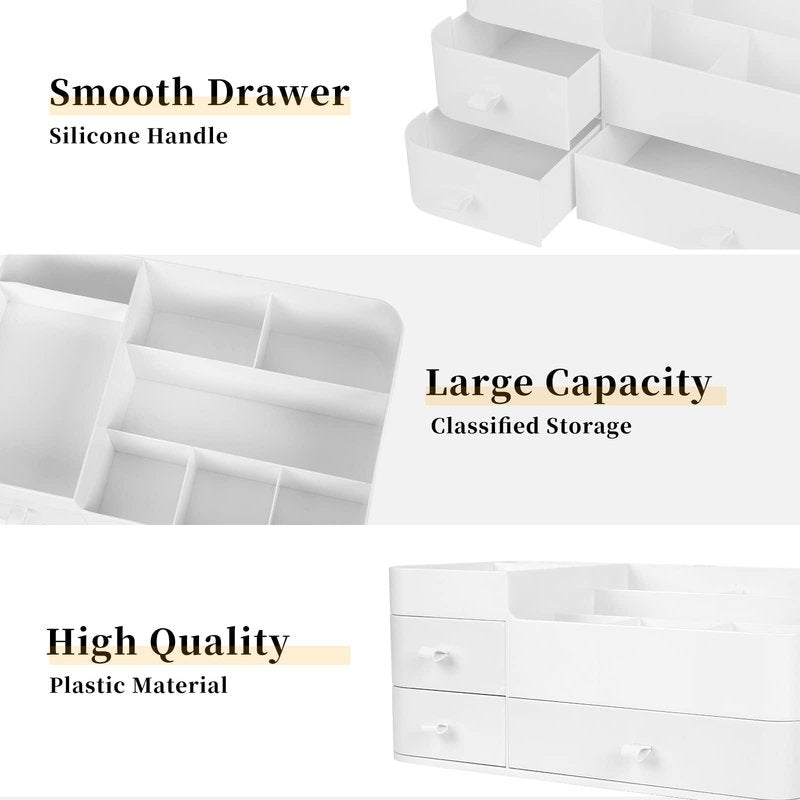 BTremary Makeup Organizer for Vanity, Large Capacity Desk Organizer with Drawers for Cosmetics, Lipsticks, Jewelry, Nail Care, Skincare, Ideal for Bedroom and Bathroom Countertops