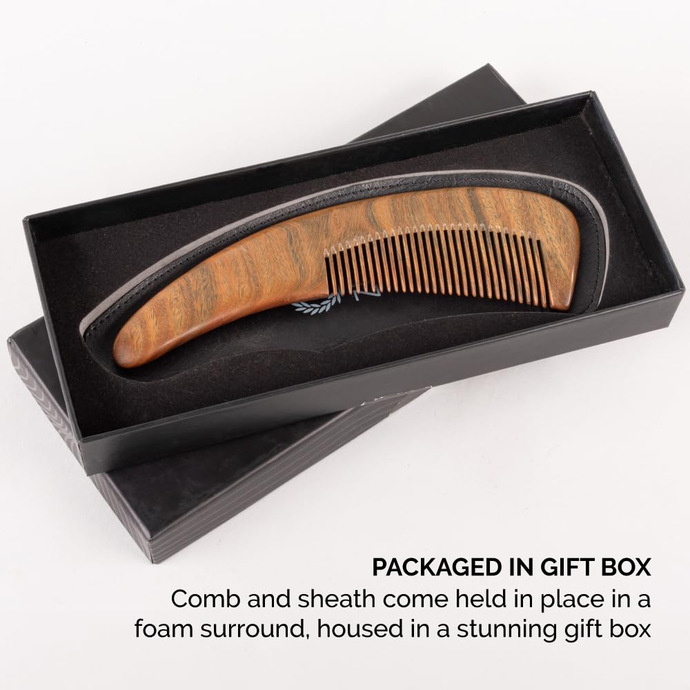 Curved Sandalwood Beard Comb - Premium Grooming Essential for Men | Gift Box Included