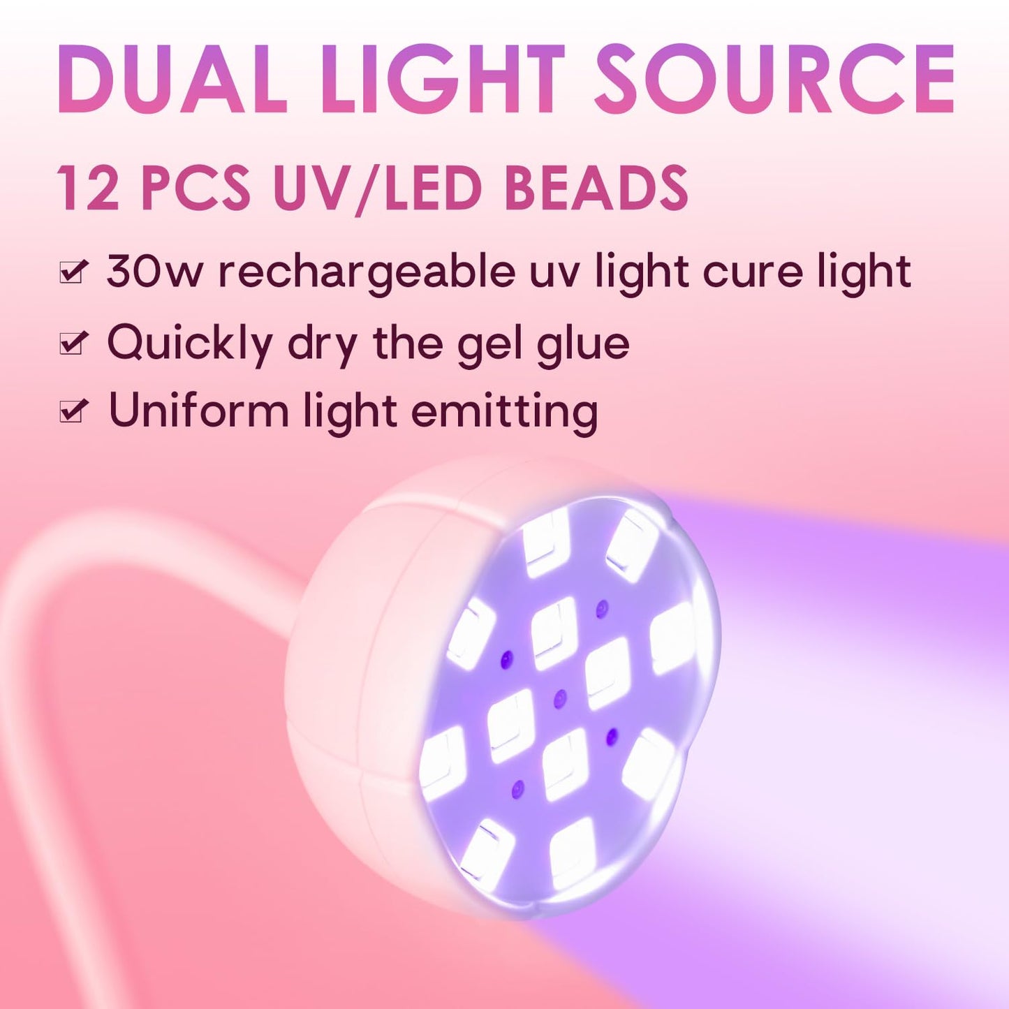 BORNBYME UV Nail Lamp for Gel Nails, 36W UV Nail Light Gooseneck Rechargeable with 4 Time Setting & Smart Auto Sensor for Nail Salon Home Use Lamp,Pink