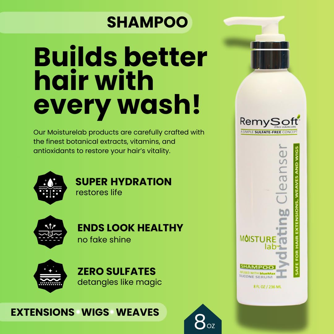 RemySoft Sulfate-Free Detangling Duo: Hydrating Shampoo + Recovery Conditioner for Human & Synthetic Extensions Wigs Weaves Lace Fronts - Moisturelab Gentle Color-Safe Salon-Grade