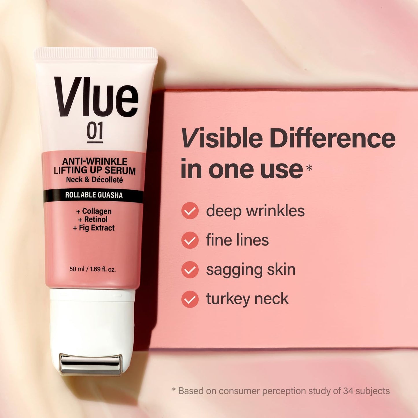 VLUE Retinol Guasha Neck Firming Cream - Anti-Aging Collagen & Fig Extract Moisturizer for Wrinkles & Sagging Skin, Hydrating & Lifting Neck & Décolleté Serum, Korean Skincare, 1.69 fl. oz.