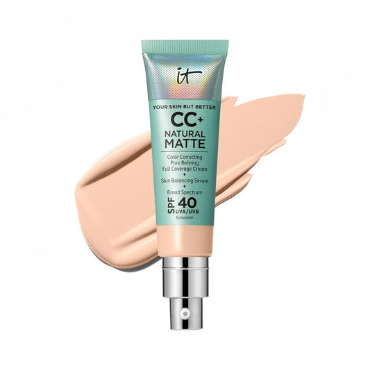 IT Cosmetics CC+ Cream Natural Matte (Light Neutral) - Poreless Full Coverage Foundation With SPF 40, 16HR Shine Control, Color-Corrector, Skin-Balancing Serum, Noncomedogenic - 1.08 fl oz