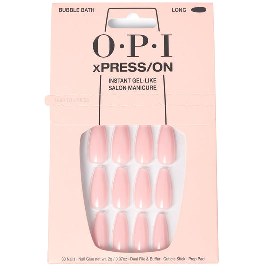 OPI xPRESS/ON Bubble Bath | Nude Pink Long Coffin Press On Nails | With Nail Glue | Long Lasting, Reusable, Non-damaging