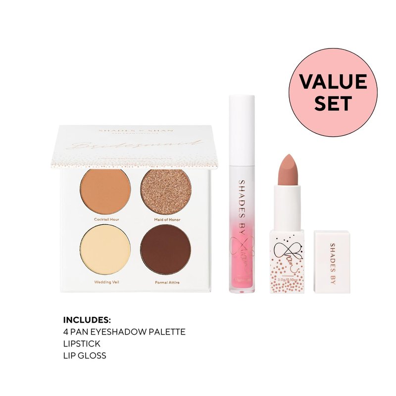 Shades by Shan - The Bridesmaid Set - Natural Glam Bridesmaid Makeup Kit | Long-Lasting, Flawless Look for Wedding Guests – Makeup Set with Eyeshadow, Lipstick & Lip Gloss