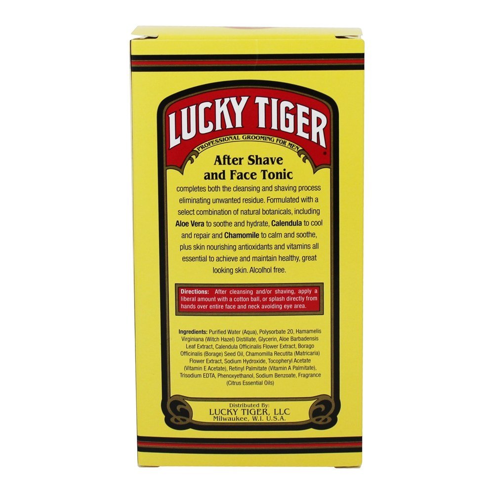 Lucky Tiger After Shave and Face Tonic (8 Fl Oz) – Alcohol-Free AfterShave Lotion for Men – Soothing Face Toner with Aloe Vera, Calendula & Chamomile for Razor Burn Treatment