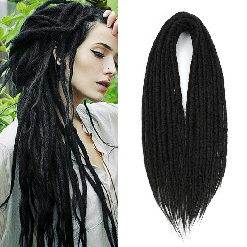 Straight Dreadlock Extensions - 24-Inch Double-Ended Synthetic Hair | Soft 1.2cm Width, 25 Strands, Color 1B#