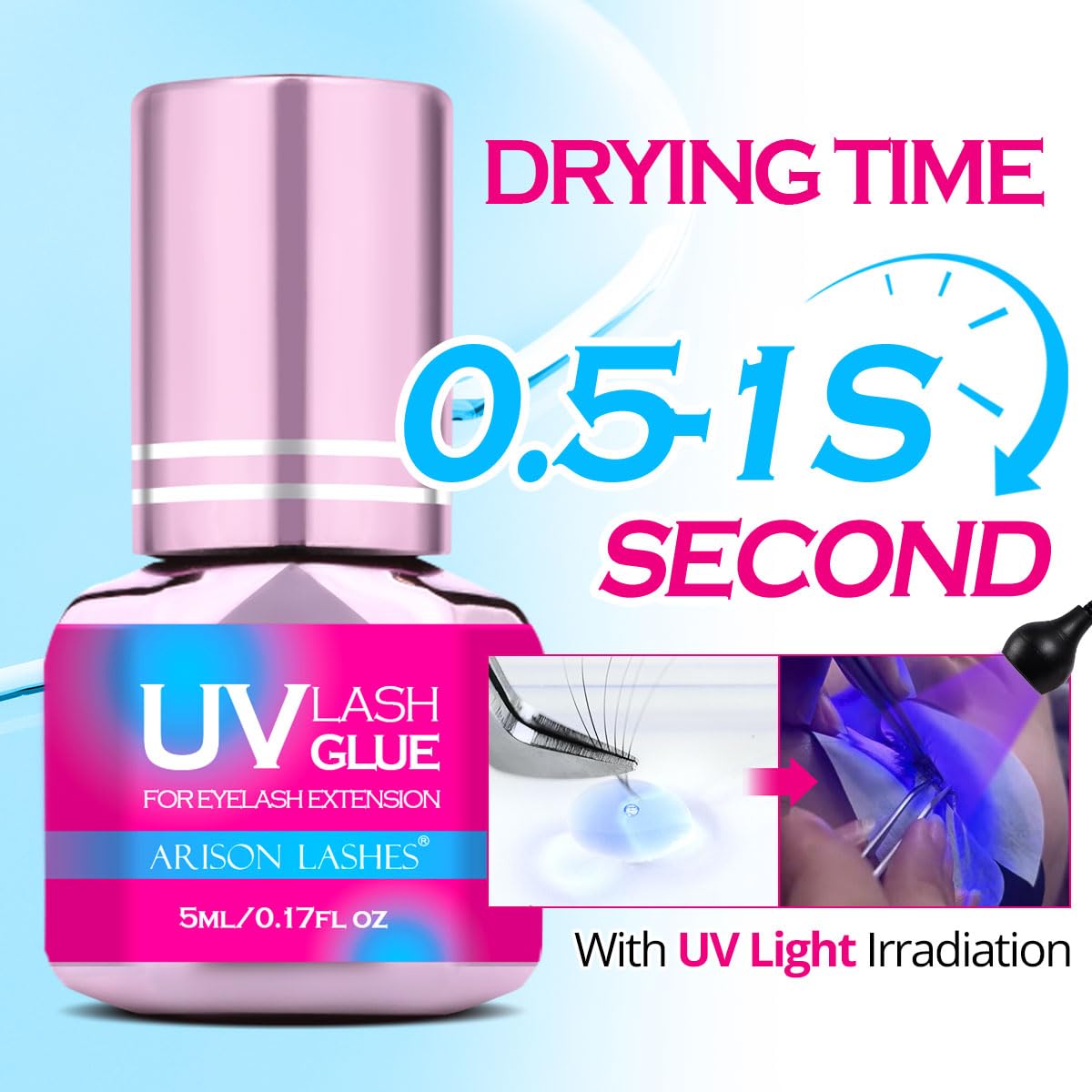 Professional UV Lash Glue Kit -Fast Drying Waterproof Strong Hold for Lasting Eyelash Extensions(5Ml-Blue)