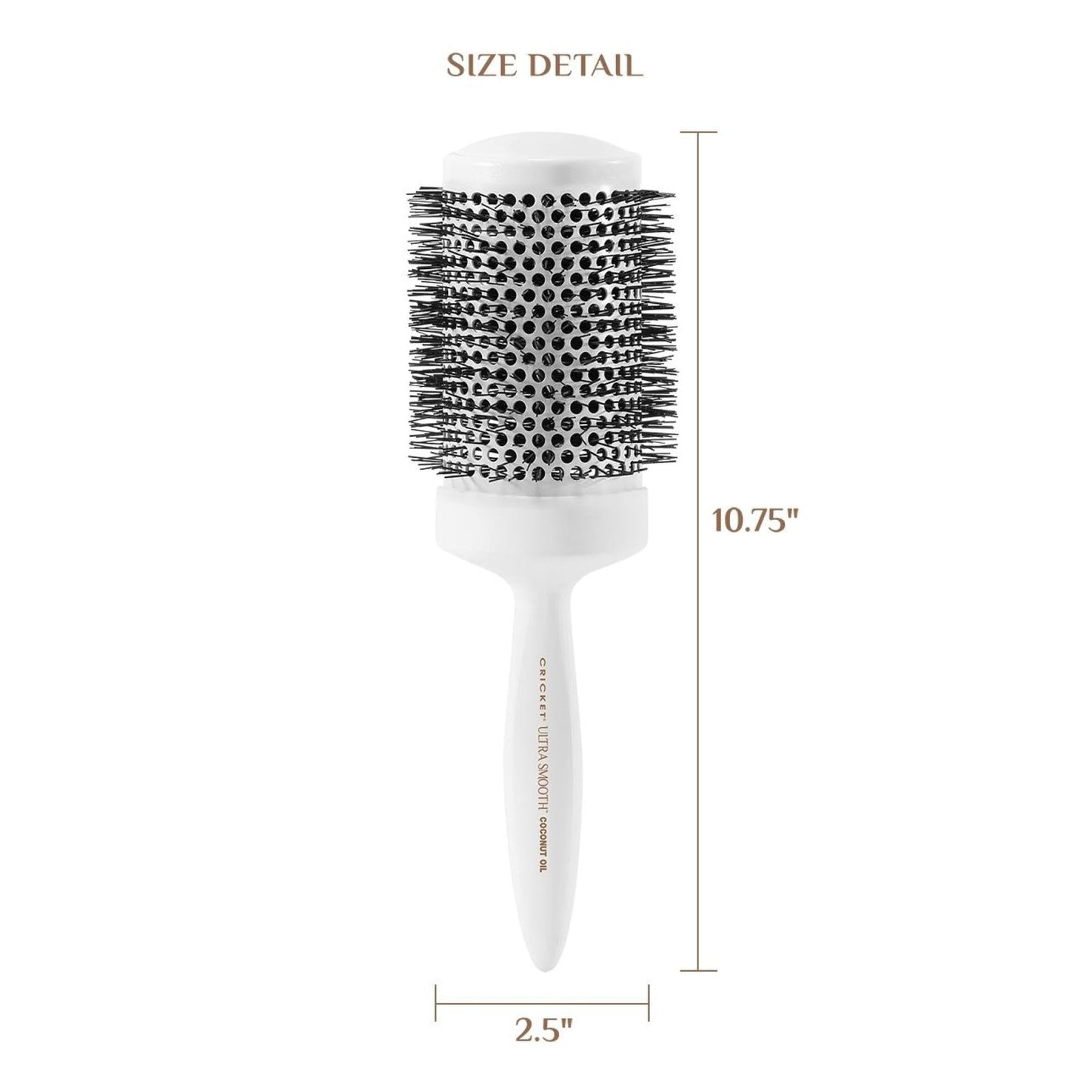 Cricket Ultra Smooth Coconut Thermal Hair Brush – 2.5” Ceramic Barrel, Coconut Oil and Keratin-Infused, Anti-Static Heat-Resistant Bristles, Textured Handle for Styling All Hair Types