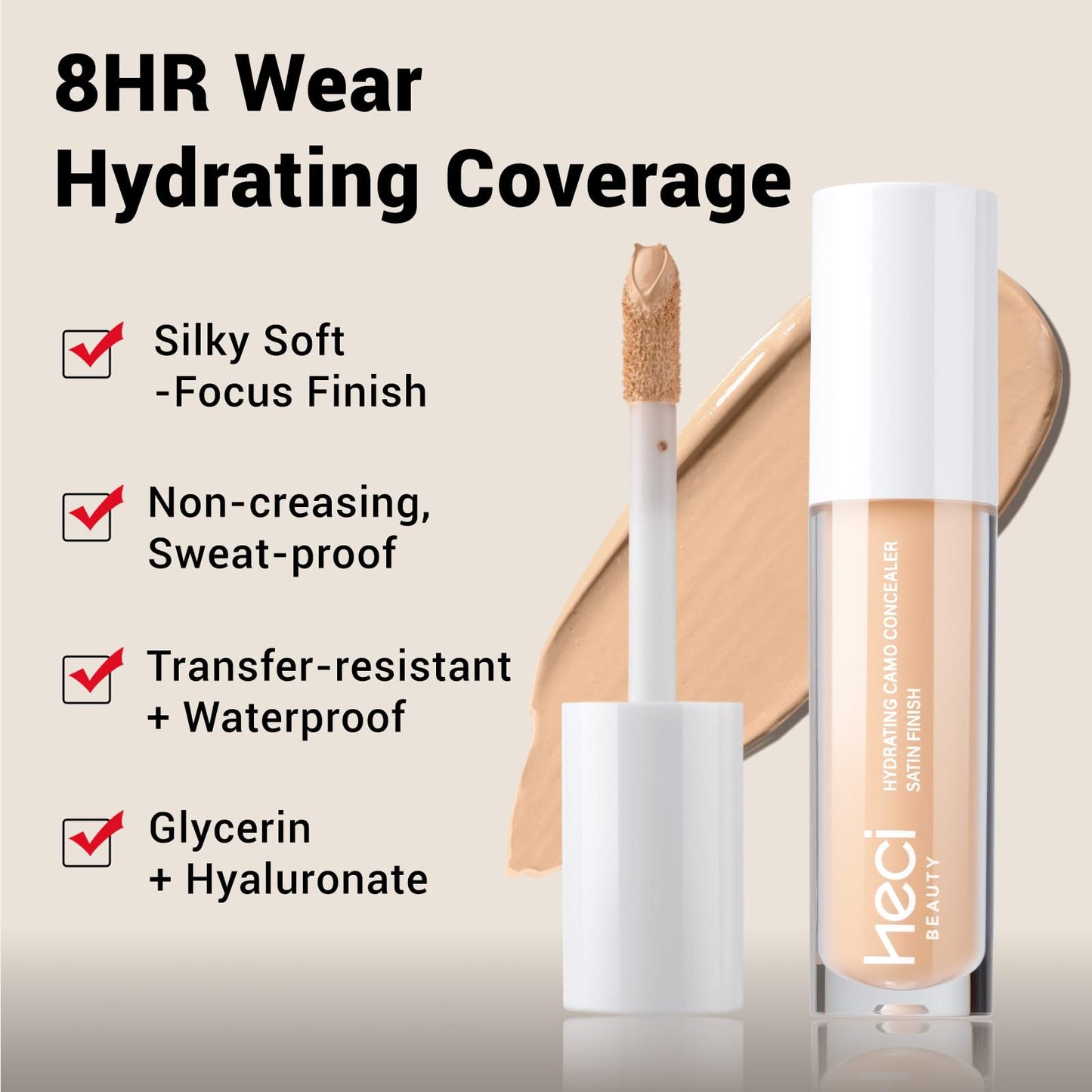 HECI BEAUTY Liquid Concealer Makeup for Blemishes & Dark Circles - Medium to Full Coverage Concealer for Face,05 Medium, 0.22 Fl Oz