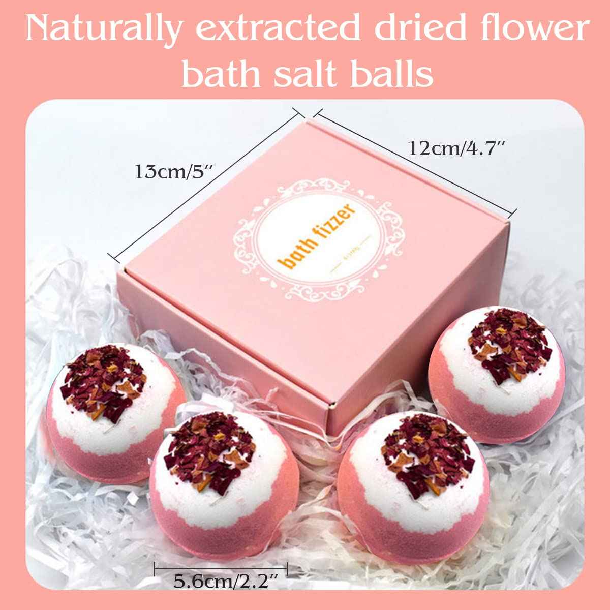 KASTU Dried Flower Bath Bombs Salt Balls,4-Pack Gift Set,Rose Extract Essential Oils,Moisturizing Dry Skin,Fizzy Spa,Relaxation,Self Care,Relaxing,Bubble Bath Bomb Gifts Idea for Men Women