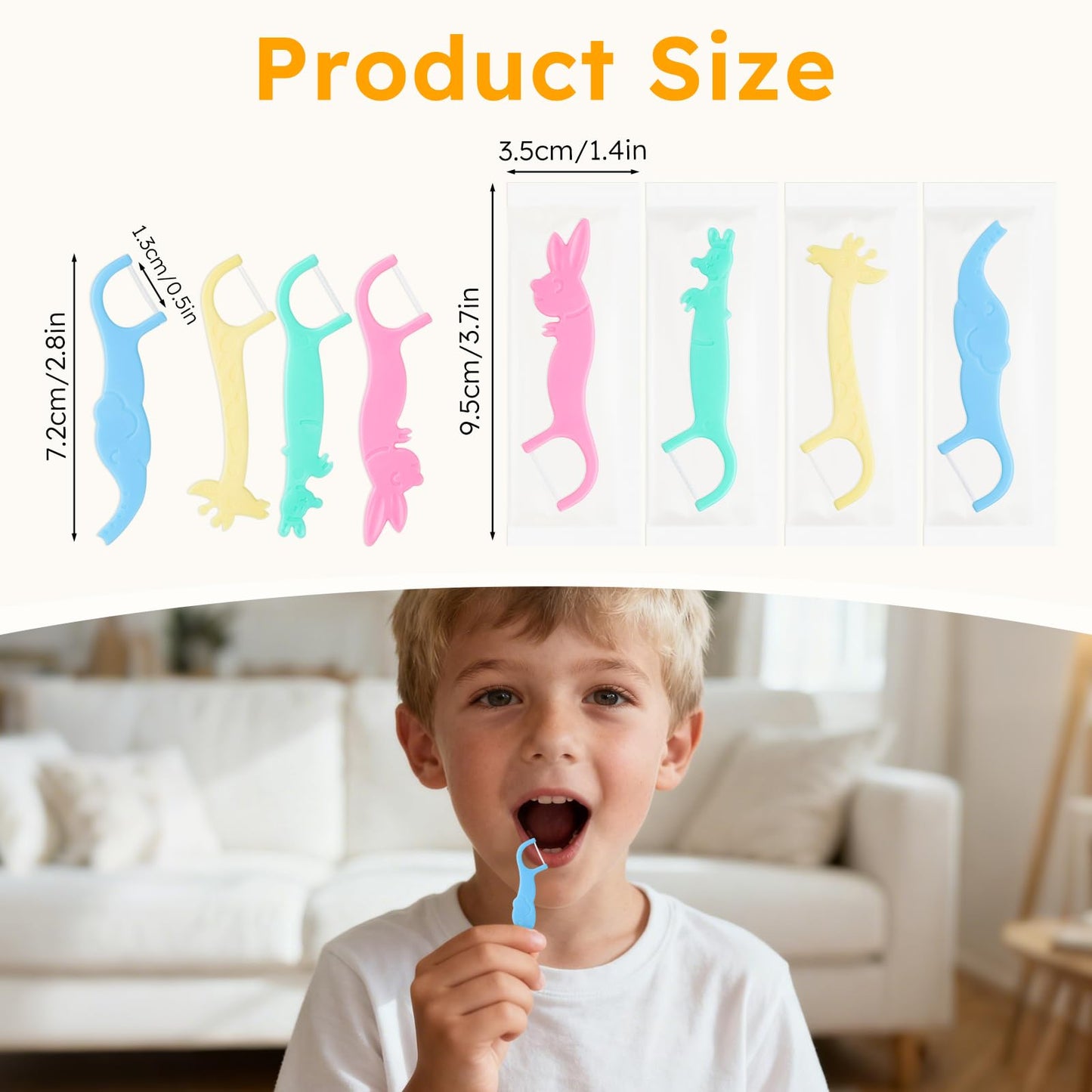 Kids Floss Individually Wrapped Kids Dental Floss Picks 4 Cute Animal Shapes Fun Flossers Helps Prevent Tooth Decay & Gum Diseas for Family, Travel, and picnics 4 Colors (200)