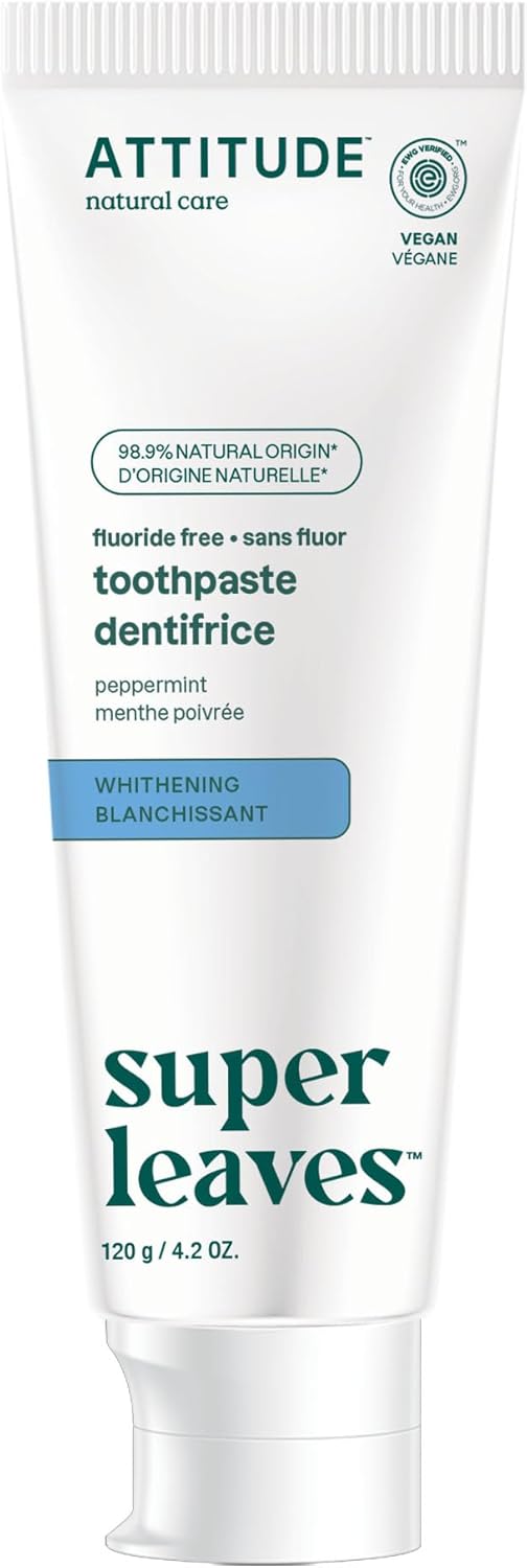 Fluoride-Free Whitening Toothpaste - Peppermint Flavor | Vegan, EWG Verified, 4.2 Oz