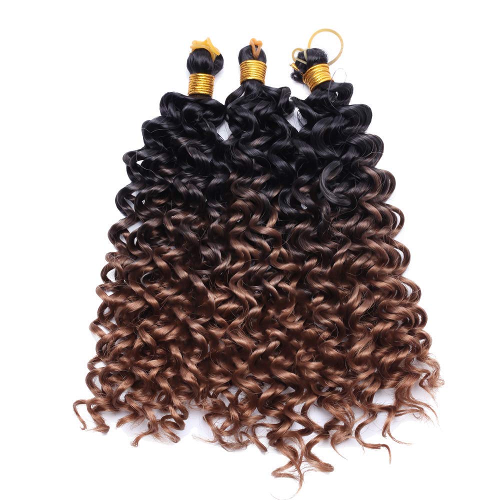 S-noilite 9 Bundles Marlybob Curl Crochet Hair Extension Water Wave Deep Wave Short Crochet Hair Bohemian Braiding Hair Extensions Ombre Synthetic Marley Braid Hair (8"-9bundles,Black to Coffee Brown)