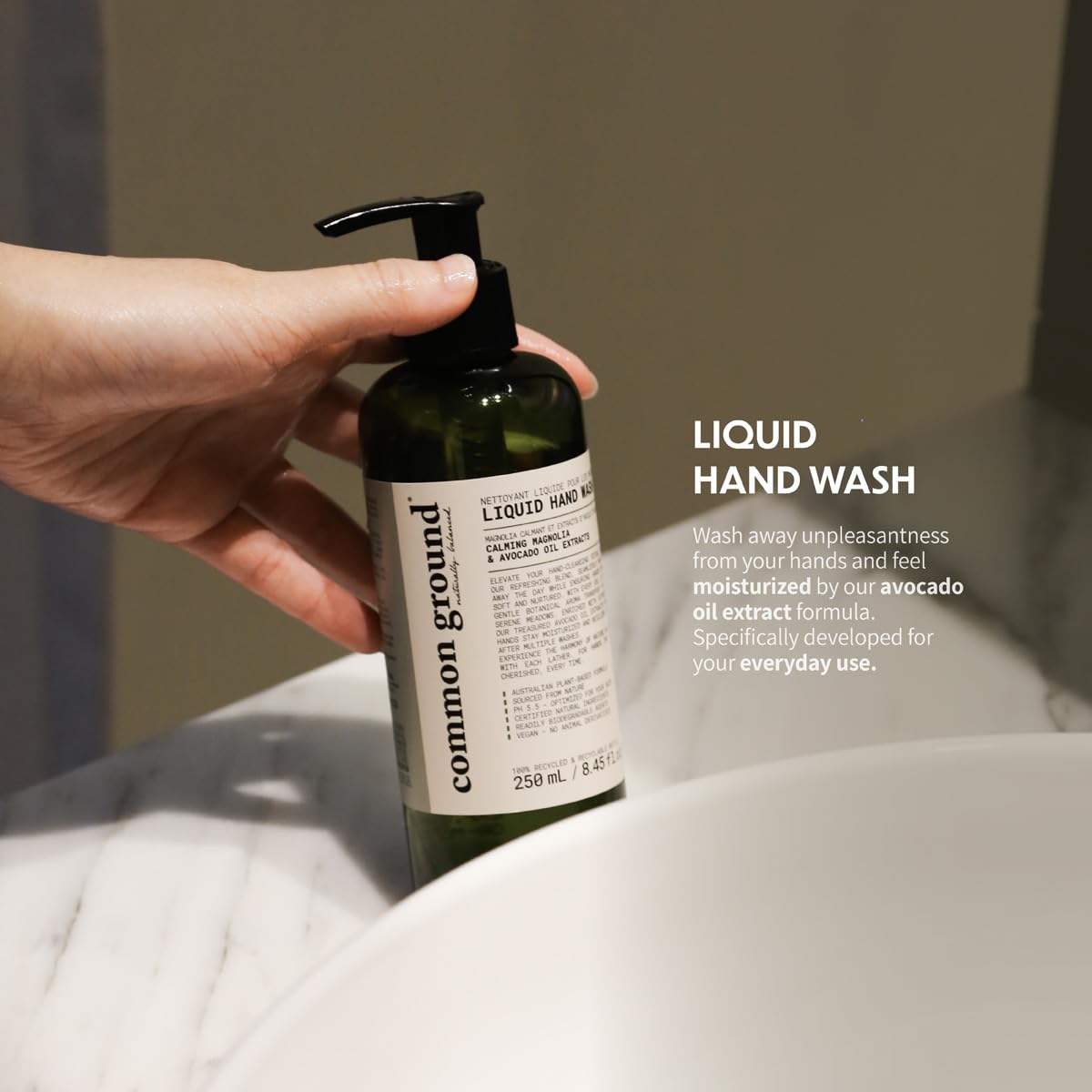 COMMON GROUND Natural Hand Wash Soap - Paraben & Cruelty Free - Daily - Vegan, Plant-Based, Avocado Oil - For All, Men, Women, Eczema, Sensitive Skin 8.4 Fl Oz (3 Pack)