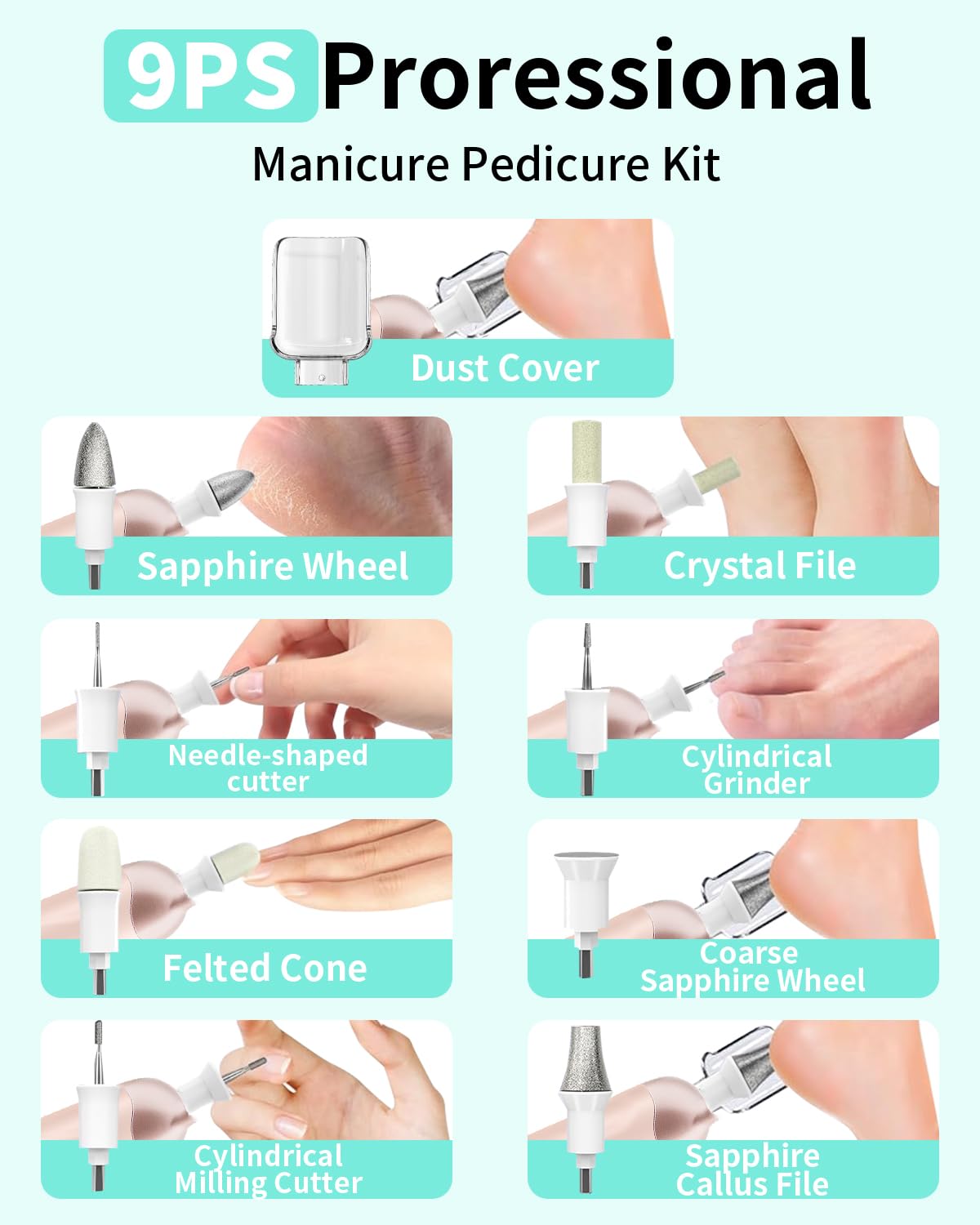 Manicure Pedicure Kit for Women, Professional Nail Grinder for Senior Thick Toenail, Cordless Electric Nail File, 5 Speeds Pedicure Tools for feet Callus Remover, Nail Drill for Women Hand Feet Care