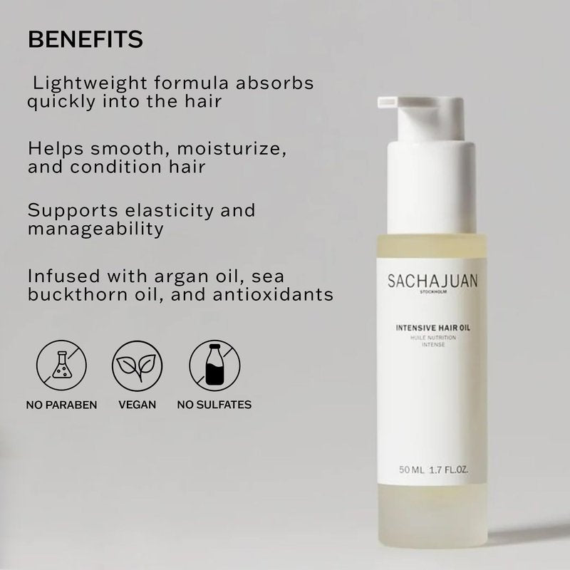 SACHAJUAN Intensive Hair Oil | Lightweight Nourishing Oil for Shine, Smoothness & Frizz Control | Argan & Sea Buckthorn Oils for Moisture, Elasticity & Manageability | Paraben-Free | 1.7 oz