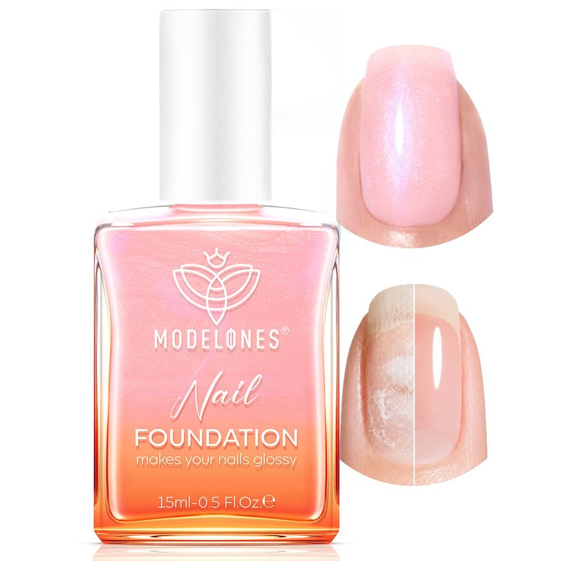 modelones Nail Strengthener, Sparkle Pink Nail Polish Nail Repair for Damaged Nails Hardener Air Dry Nail Growth Polish Natural Nail Concealer Foundation Gifts for Women 15ml