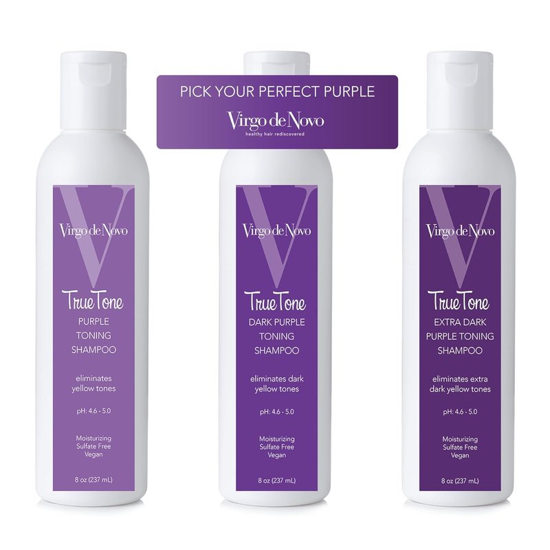 Virgo de Novo Purple Toning Shampoo - Neutralizes Yellow & Brassy Tones | Brightens Blonde, Silver & Grey Hair - 8 oz