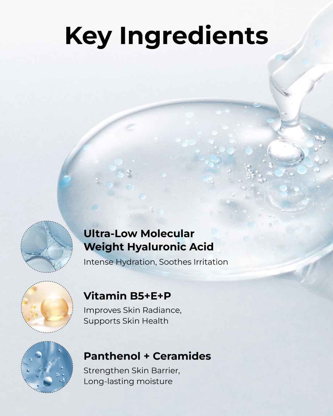 BOM Hyaluronic Acid Moisturizing Serum 1.69 fl oz, Lightweight Vegan Facial Serum with Moisture Capsules and Vitamins, Deep 20 Layer Hydration, Face Plumping, Hypoallergenic, Dry Skin Korean Skincare