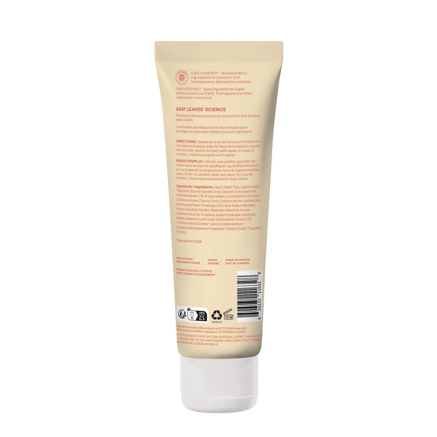 ATTITUDE Baby Lotion, EWG Verified Moisturizer, Dermatologically Tested Moisturizing Cream, Vegan and Cruelty-Free, Pear Nectar Scent, 8 Fl Oz