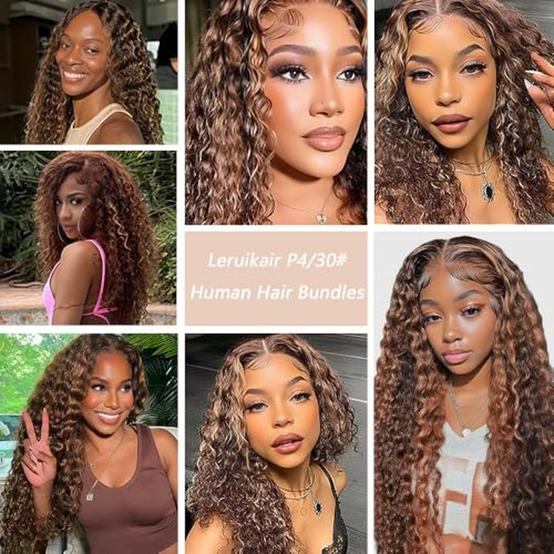Highlight Brown Bundles P4/30 Water Wave Bundles Human Hair Bundles 20 22 24 Inch Unprocessed Brazilian Virgin Humen Water Wave Hair 3 Bundles Quick Weave Extensions For Black Women