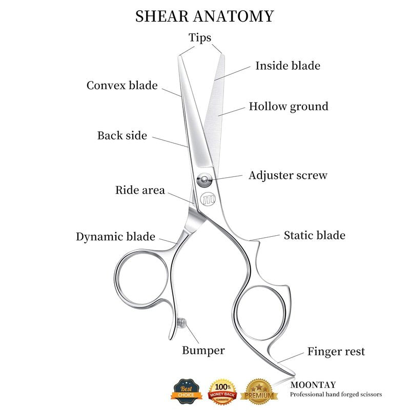 Moontay 6.0" Hair Cutting Shears with Large Finger Holes, Professional Barber Stylist Scissors, Salon Hair Cutting Scissors, 440C Japanese Stainless Steel, Silver