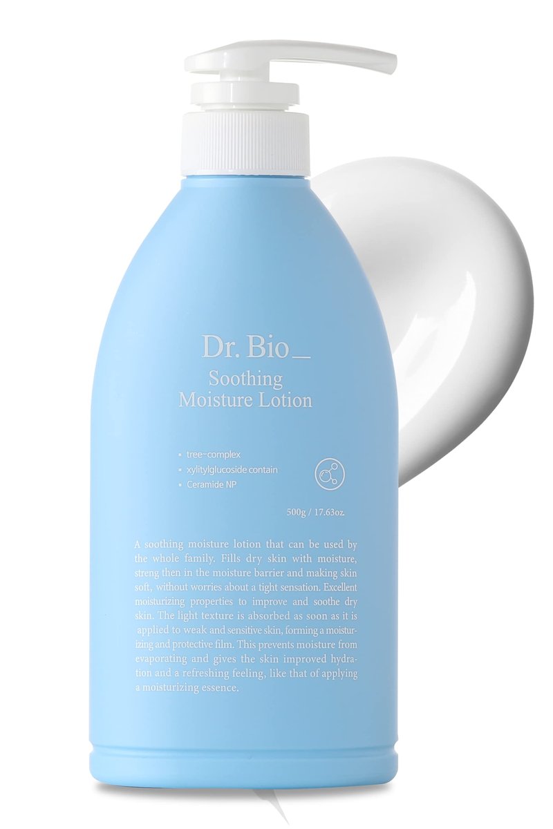 Dr.Bio Soothing Moisture Lotion, Hydrating, Lightweight Korean Body Lotion for Sensitive Skin & Dry Skin, Fragrance-Free, Immediate Moisturizing and Quick Absorbing, Non-greasy Texture, Vegan