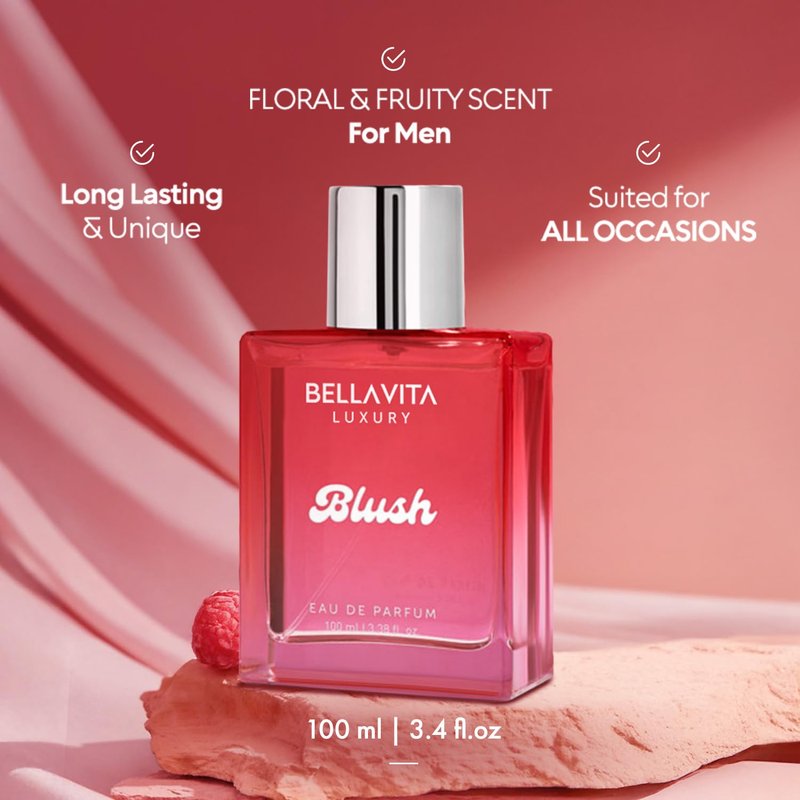 Bellavita Luxury Blush Eau de Parfum | 100 ml (3.4 fl.oz.) | Perfume for Women | Sweet, Tropical Red Fruits, Musk, and Sandalwood Notes | Long Lasting Fragrance | Mother's day Present