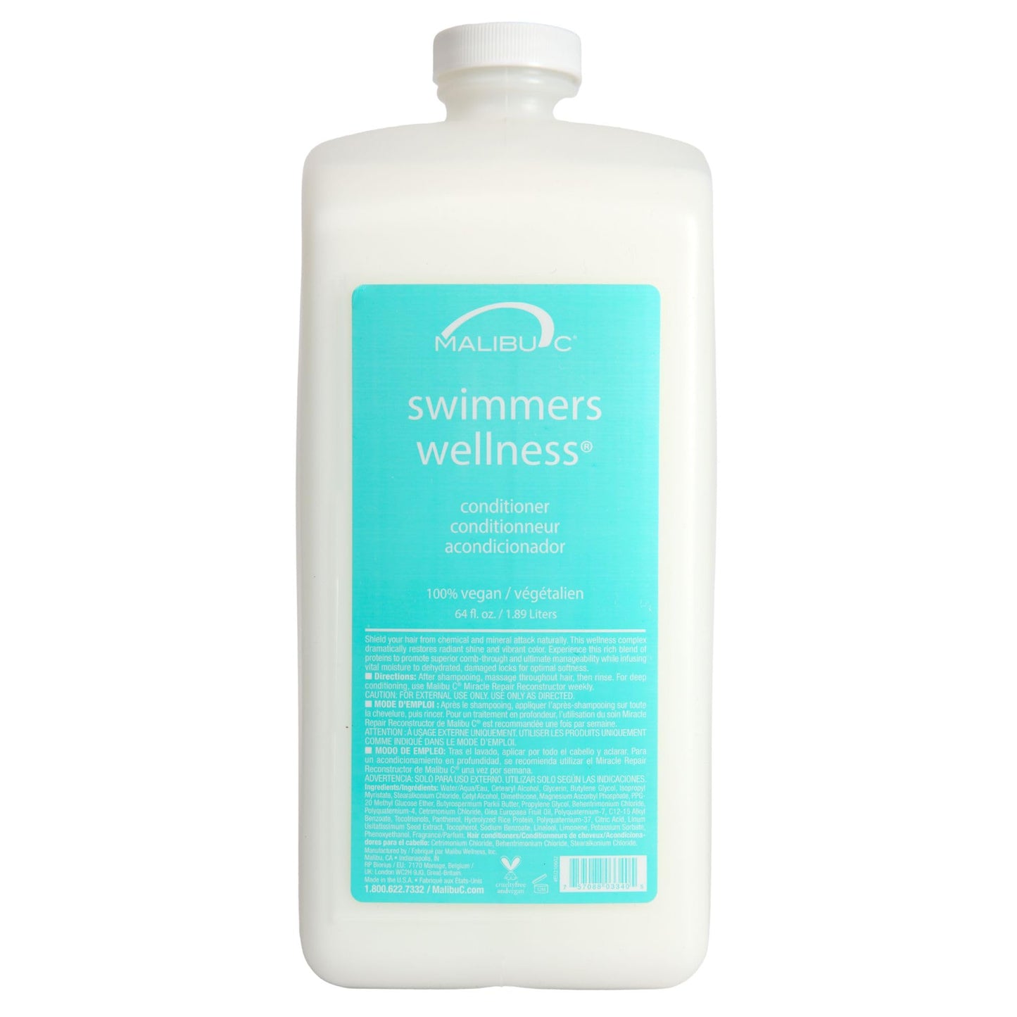 Malibu C Swimmers Wellness Hair Conditioner for Women, Men & Kids - Moisturizing Swim Conditioner to Restore Shine Affected by Pool Chlorine & Ocean Salt Water - Protein Rich Hair Care (64oz)