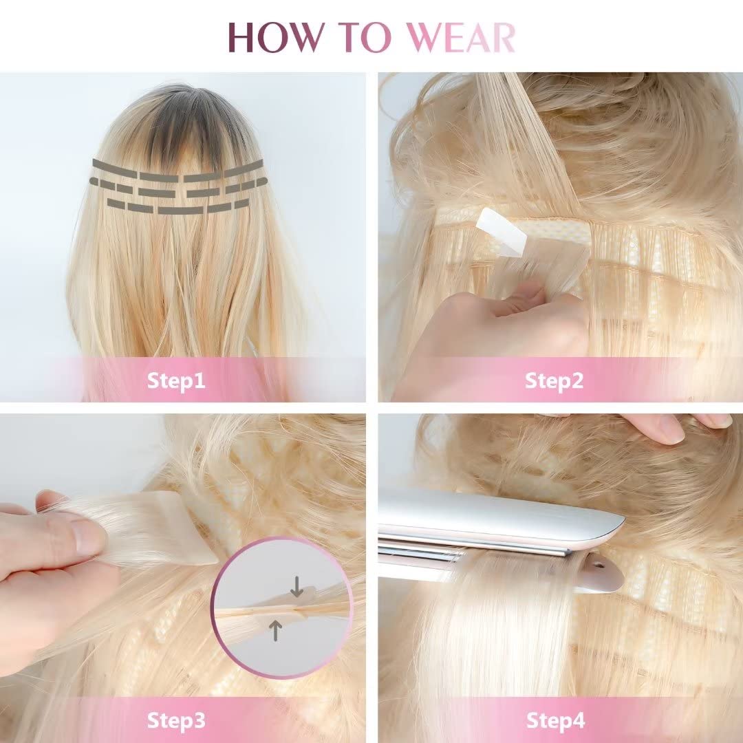 Fimislosion Tape In Hair Extensions Human Hair 22 Inch 20pcs 50g Color Light Golden with Brown