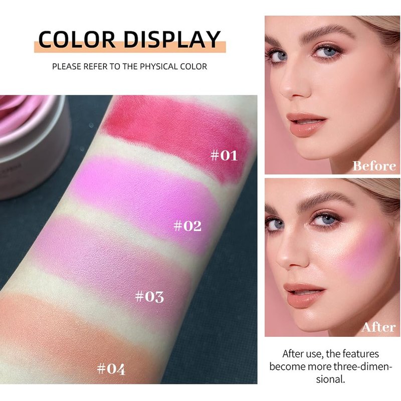 Pink Rose Petal Blush, 3D Rose Makeup Flower Petal Blush for Cheeks, Natural Glowing Redness Long Lasting Buildable Color, Contouring and Brightening, Makeup Powder blusher as Festival Gifts(#02)