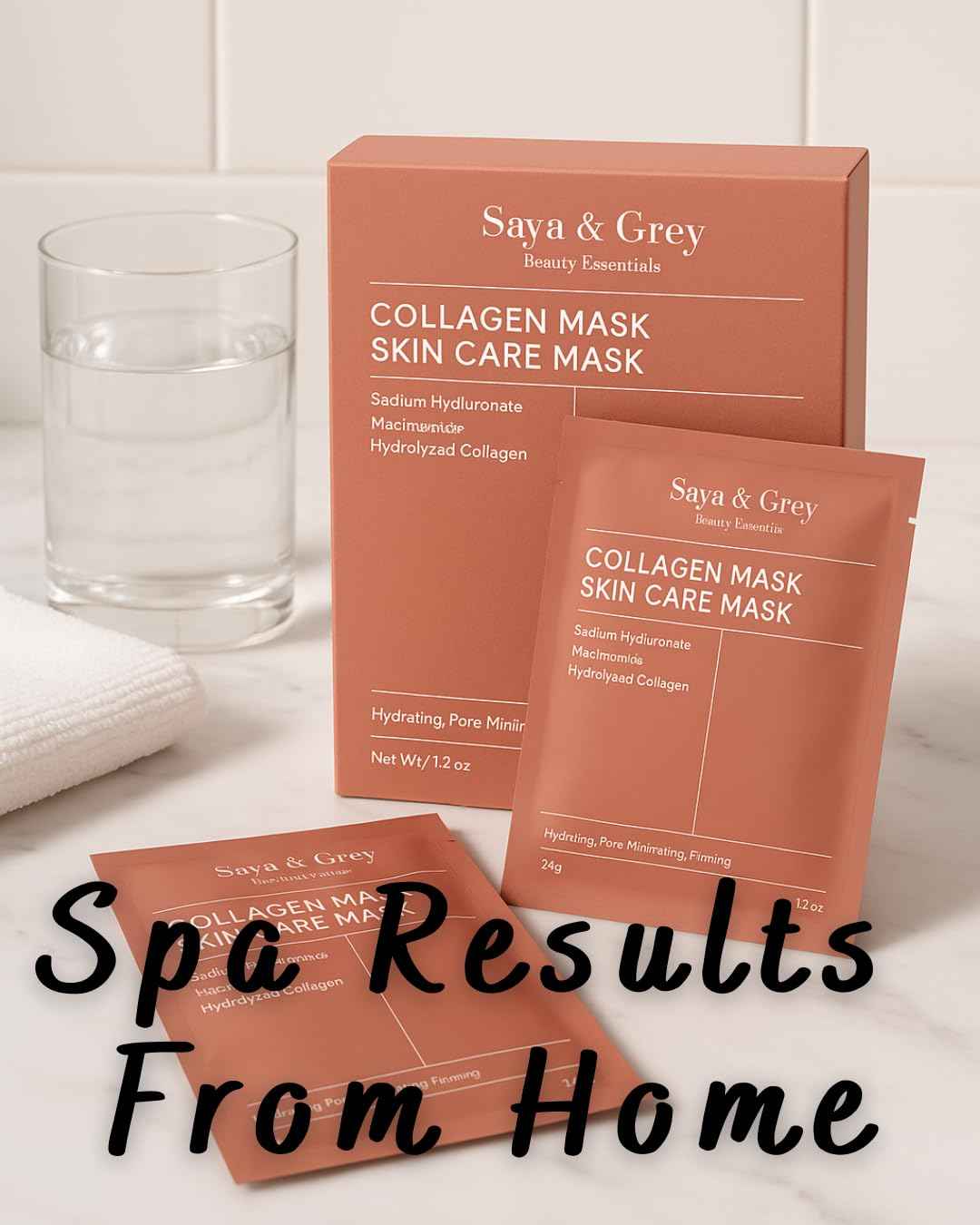 NEW! Saya & Grey Bio-Collagen Face Mask - 4 Pack – Fast Acting Hydrating & Anti-Aging Skin Treatment for Radiant, Youthful Glow