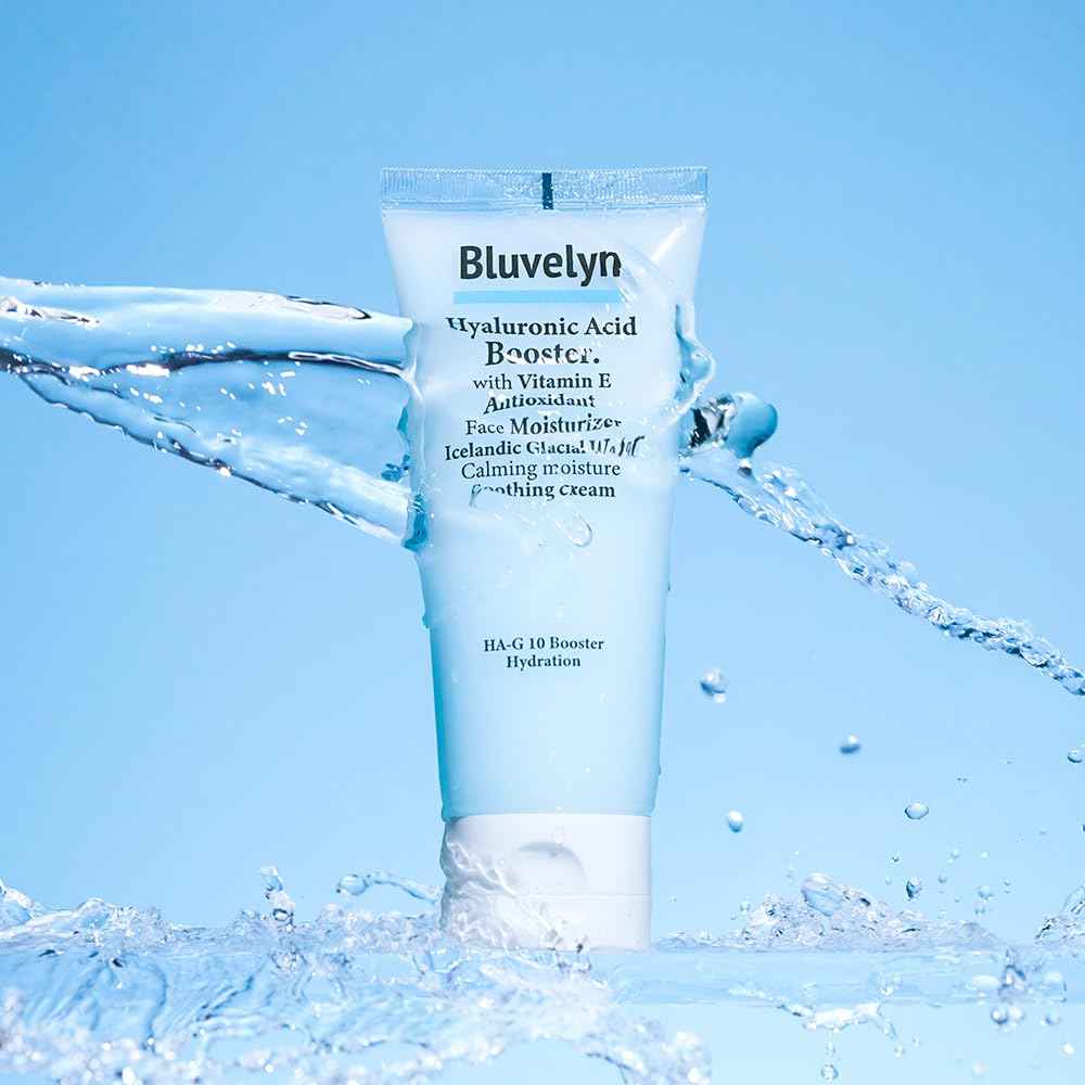 BLUVELYN 10X Hyaluronic Acid Soothing Cream – 100,000ppm High-Strength Hydration, 70% Iceland Glacier Water, Vitamin E, Lightweight Moisturizer for All Skin Types, 3.4 fl. oz / 100ml